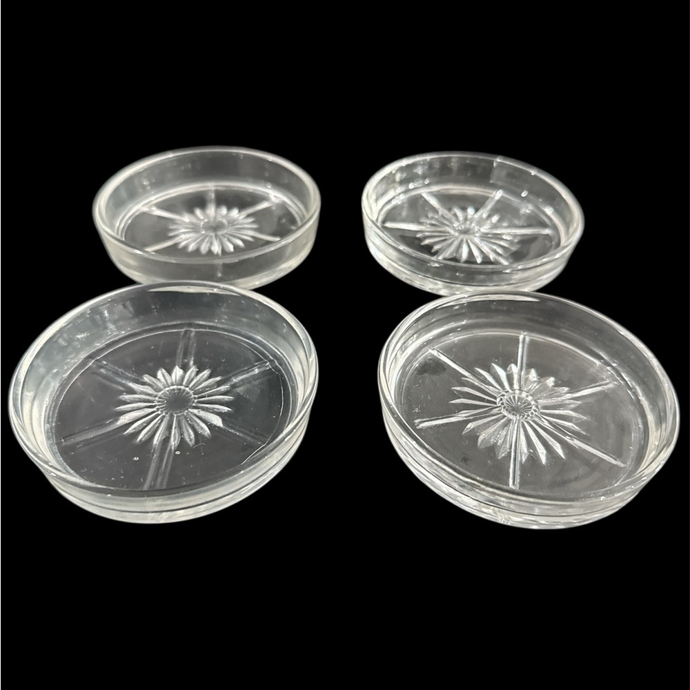 Vintage clear pressed glass coasters set of 4 starburst and daisy